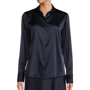 Antonio Melani Size Medium Women’s Navy Silk Button Down Blouse